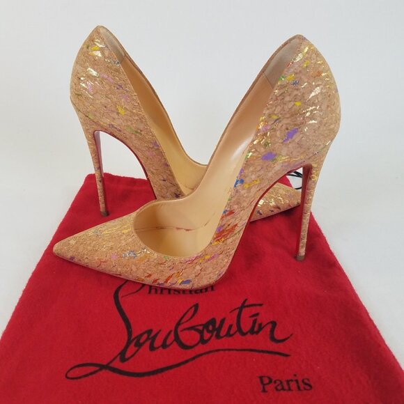 Christian Louboutin So Kate 120 Cork Multicolor Foil Heels SIZE 36.5 Dust Bag - Picture 1 of 16